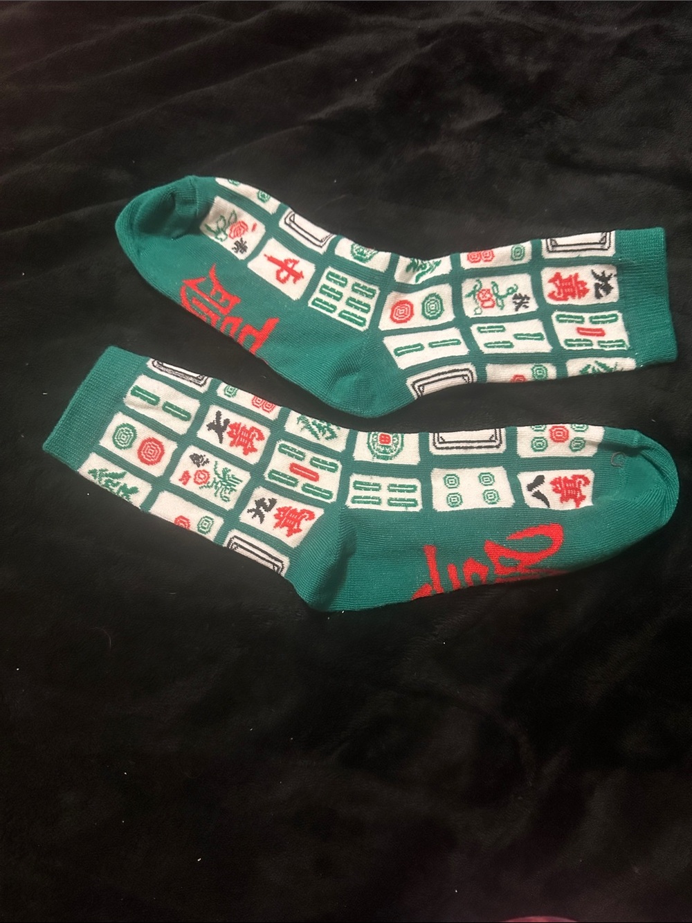 Green Mahjong Pattern Crew Socks -NEW UNWORN